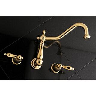 Kingston Brass Heritage 2-Handle Wall Mount Roman Tub Faucet in Polished Brass HKS1022AL