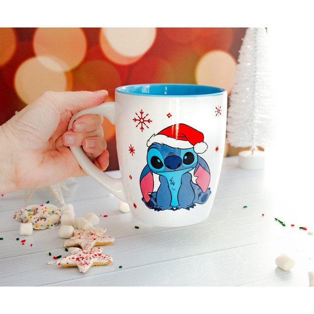 Silver Buffalo Disney Lilo amp Stitch Santa Hat Jumbo Curved Ceramic Latte Mug Holds 25 Ounces