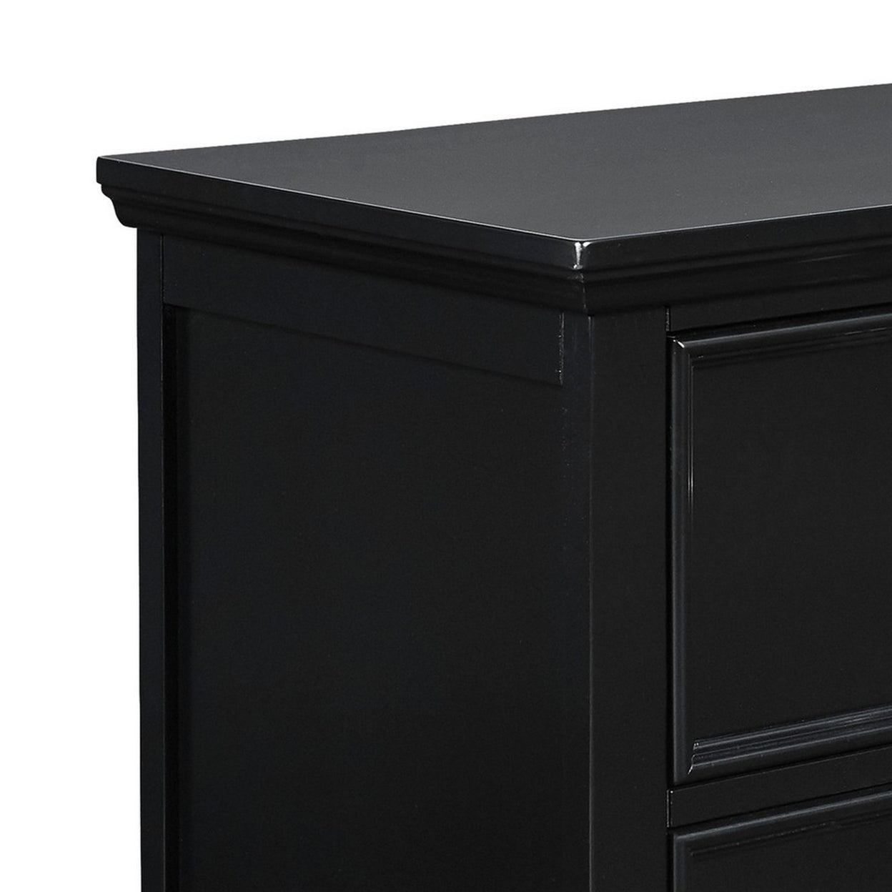 2 Drawer Wooden nightstand with Tapered Legs and Metal Rings, Black- Saltoro Sherpi