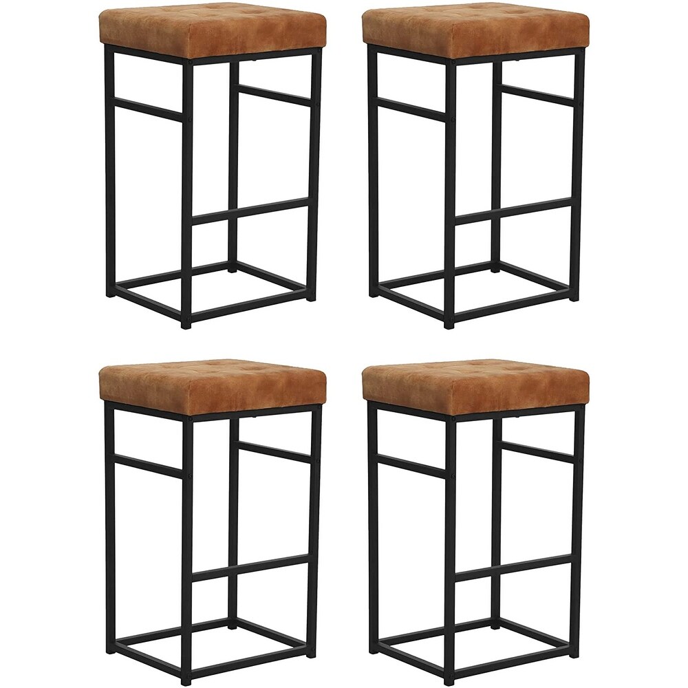 30 Inch Backless Metal Barstool with Brown/Grey Velvet Seat Set of 4