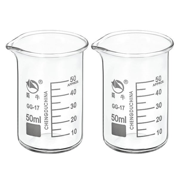 2pcs 50ml Tall Form Glass Beaker 3.3 Borosilicate Lab Measuring Cups - Clear