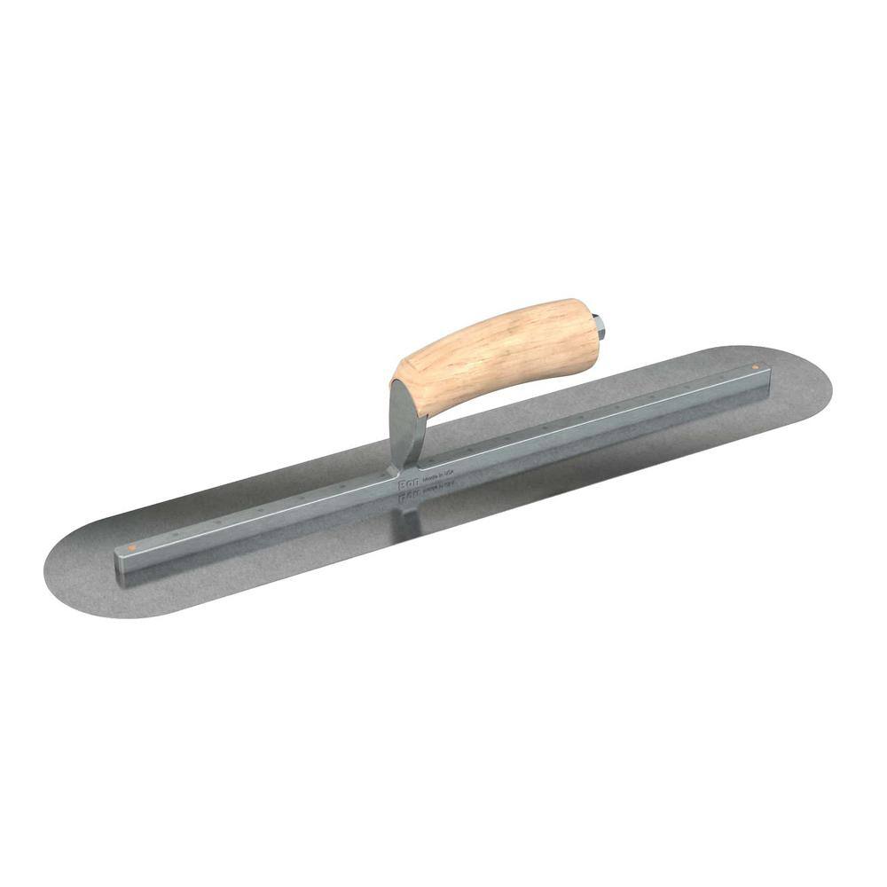 Bon Tool 20 in. x 4 in. Carbon Steel Round End Finishing Trowel with Wood Handle and Long Shank 66-198