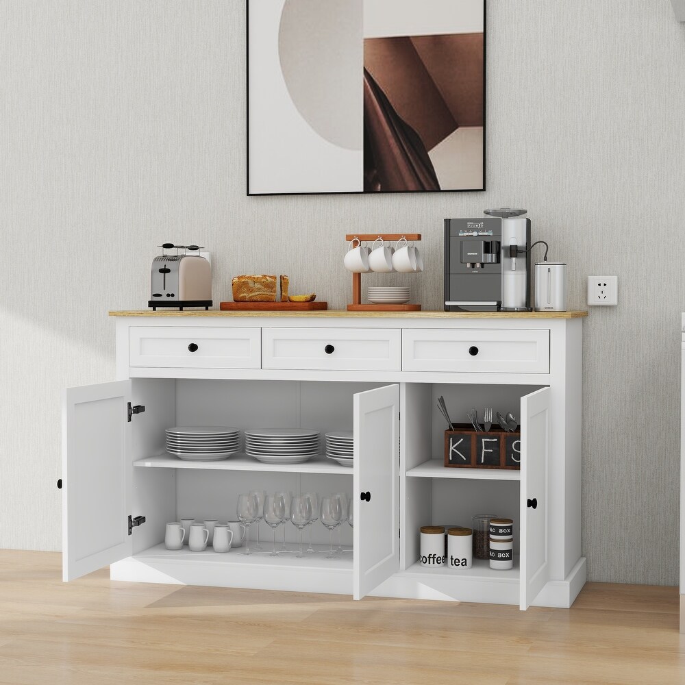 Buffet Cabinet Storage Sideboard Bar Wine Cabinet with 3 Drawers   3 Doors Adjustable Shelves