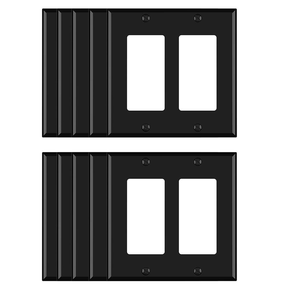 ELEGRP 2 Gang Midsize DecoratorRocker Wall Plate Black(10-Pack) 3032M-BL10