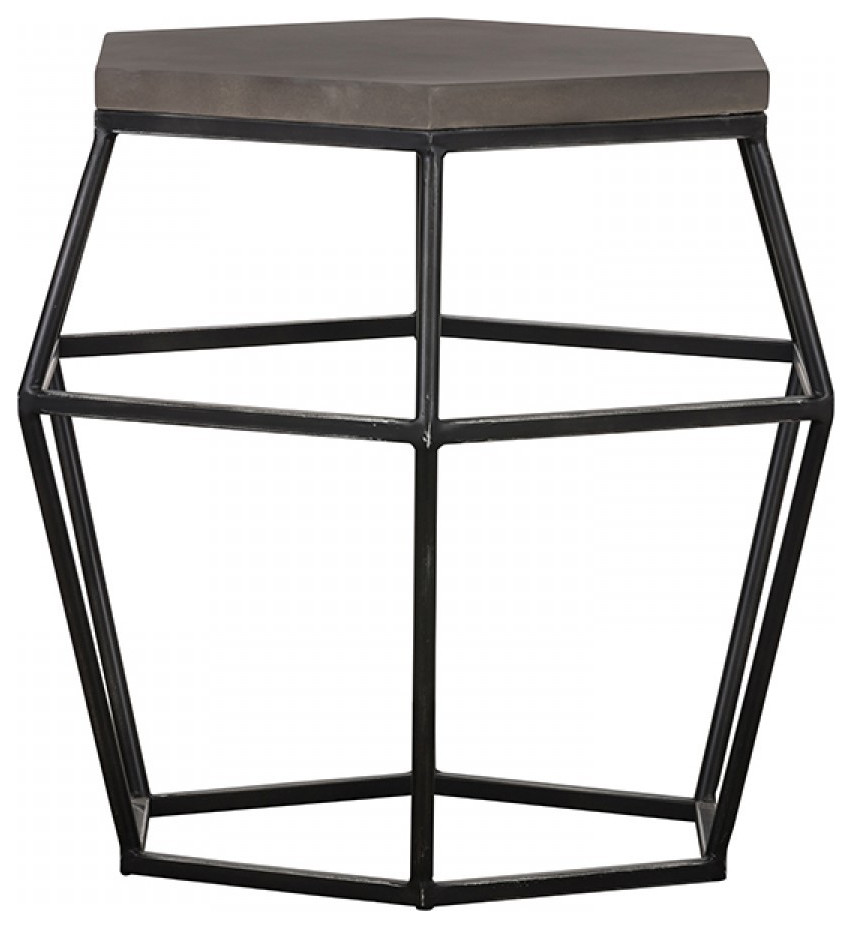 Modern Gray Concrete and Black Metal Hexagonal End Table   Industrial   Side Tables And End Tables   by HomeRoots  Houzz