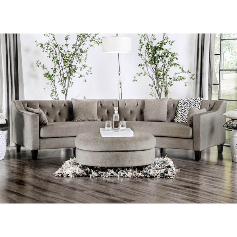 Bowery Hill Contemporary Soft Linen Fabric Sectional in Warm Gray   Transitional   Sectional Sofas   by Homesquare  Houzz