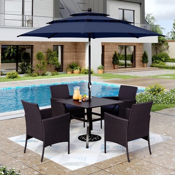 MAISON ARTS Metal/PE Rattan 6piece Outdoor Dining Set with Umbrella