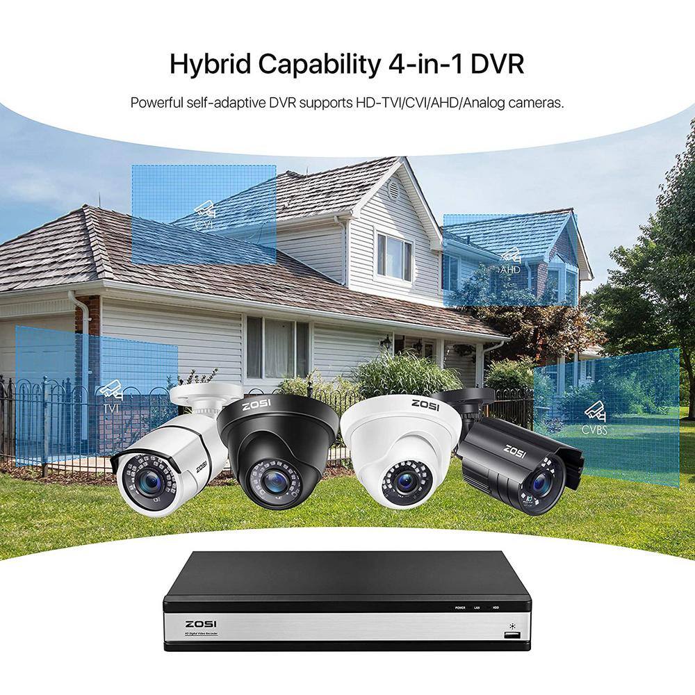 ZOSI 16-Channel 5MP-Lite 2TB DVR Security Camera System with 4-Wired 1080P Outdoor Surveillance Cameras 16FK-261B4S-20-US