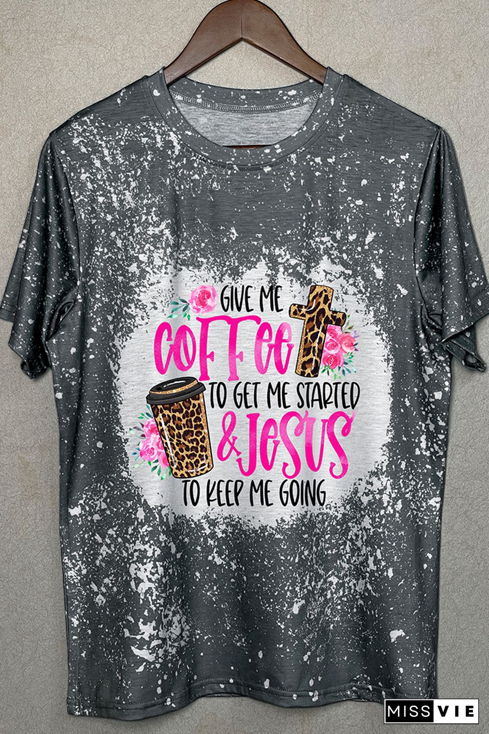 Give Me Coffee & Jesus Leopard Bleached Graphic Tee