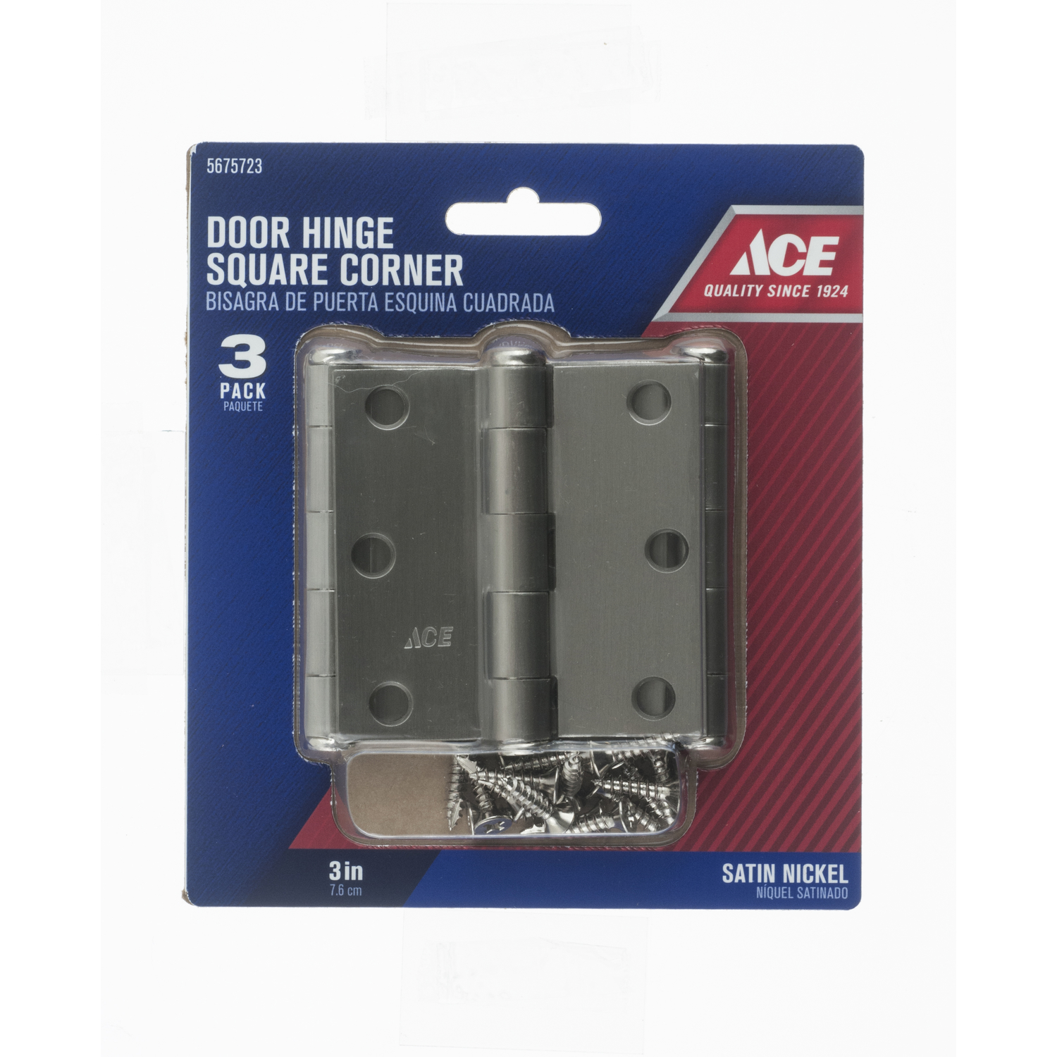 Ace 3 in. L Satin Nickel Door Hinge 3 pk