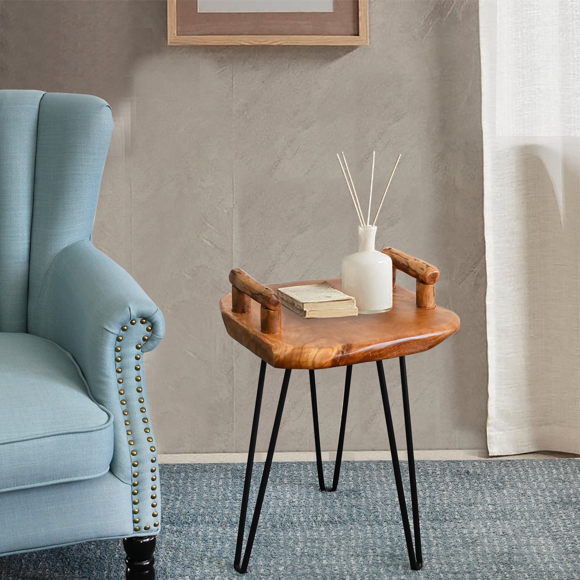 Cedar Wood Natural Edge End Table with 2 Handles