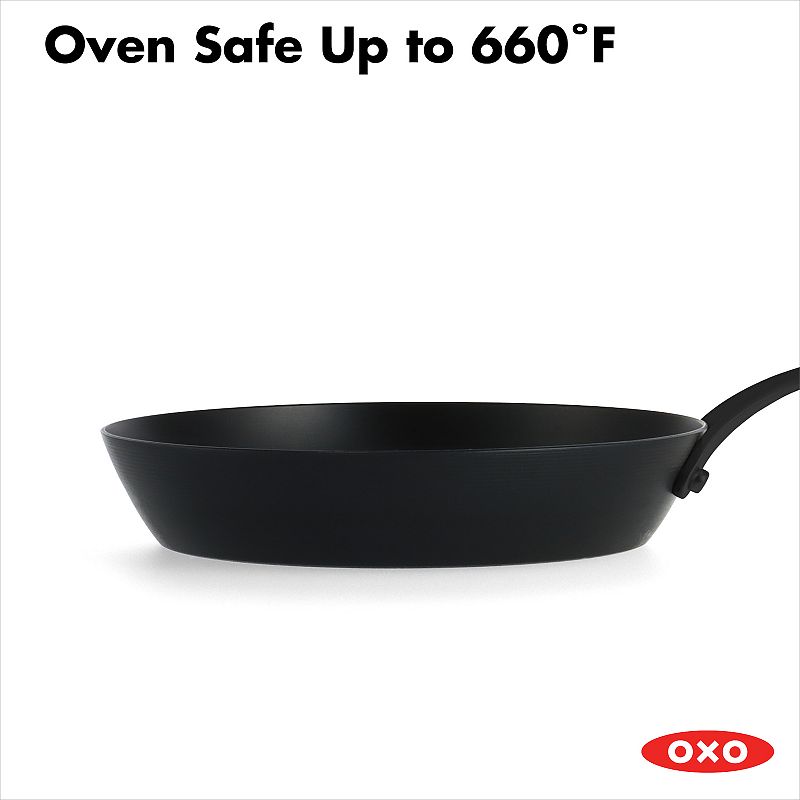 OXO Obsidian Pre-Seasoned Carbon Steel 8-in. Non-Stick Frypan Skillet with Removable Silicone Handle Holder