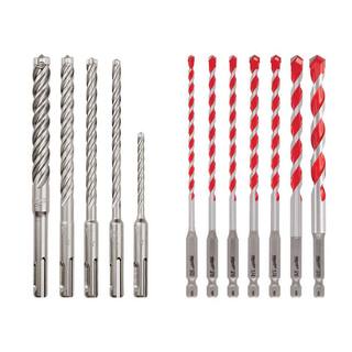 MW 4-Cutter SDS-PLUS Carbide Hammer Drill Bit Kit with SHOCKWAVE Carbide Hammer Drill Bit Kit (12-Piece) 48-20-7498-48-20-9052