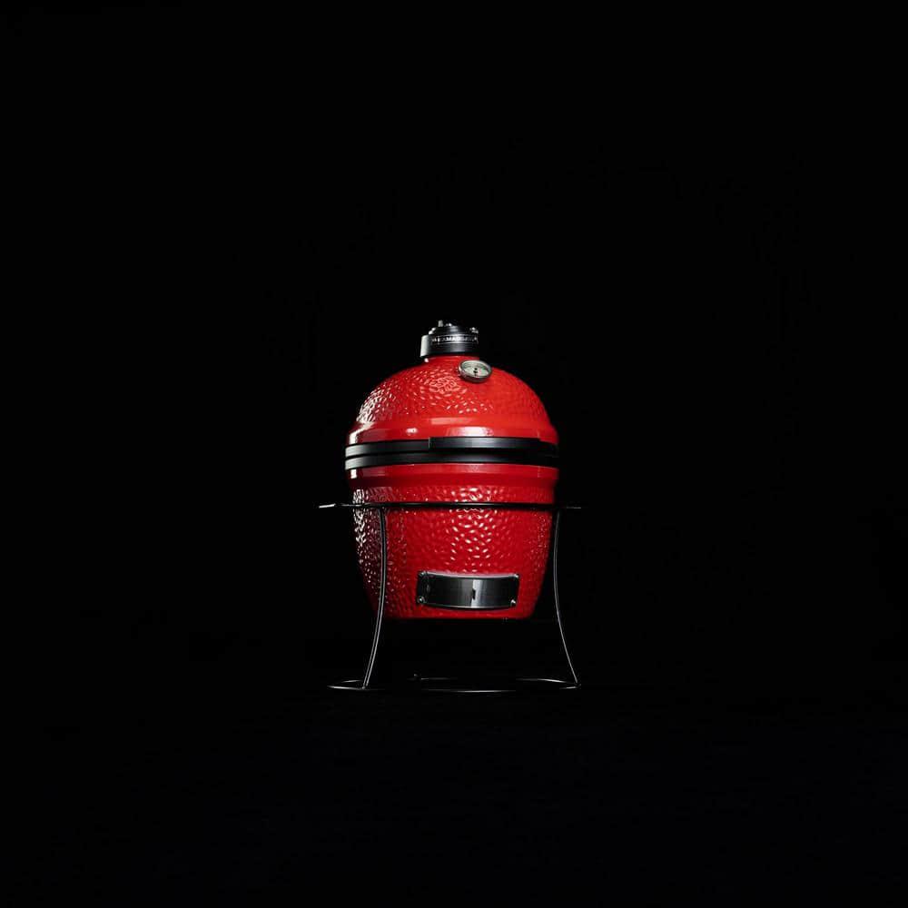 Kamado Joe Joe Jr 135 in Portable Charcoal Grill in Red with Cast Iron Cart Heat Deflectors and Ash Tool