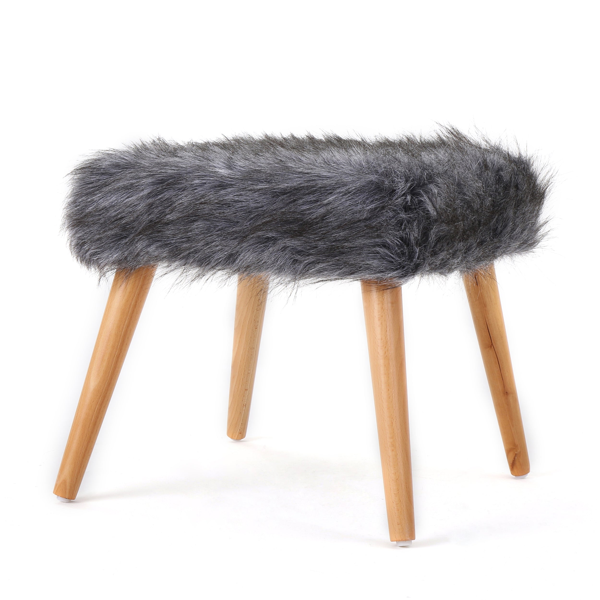 Hussey Glam Boho Faux Fur Ottoman Stool