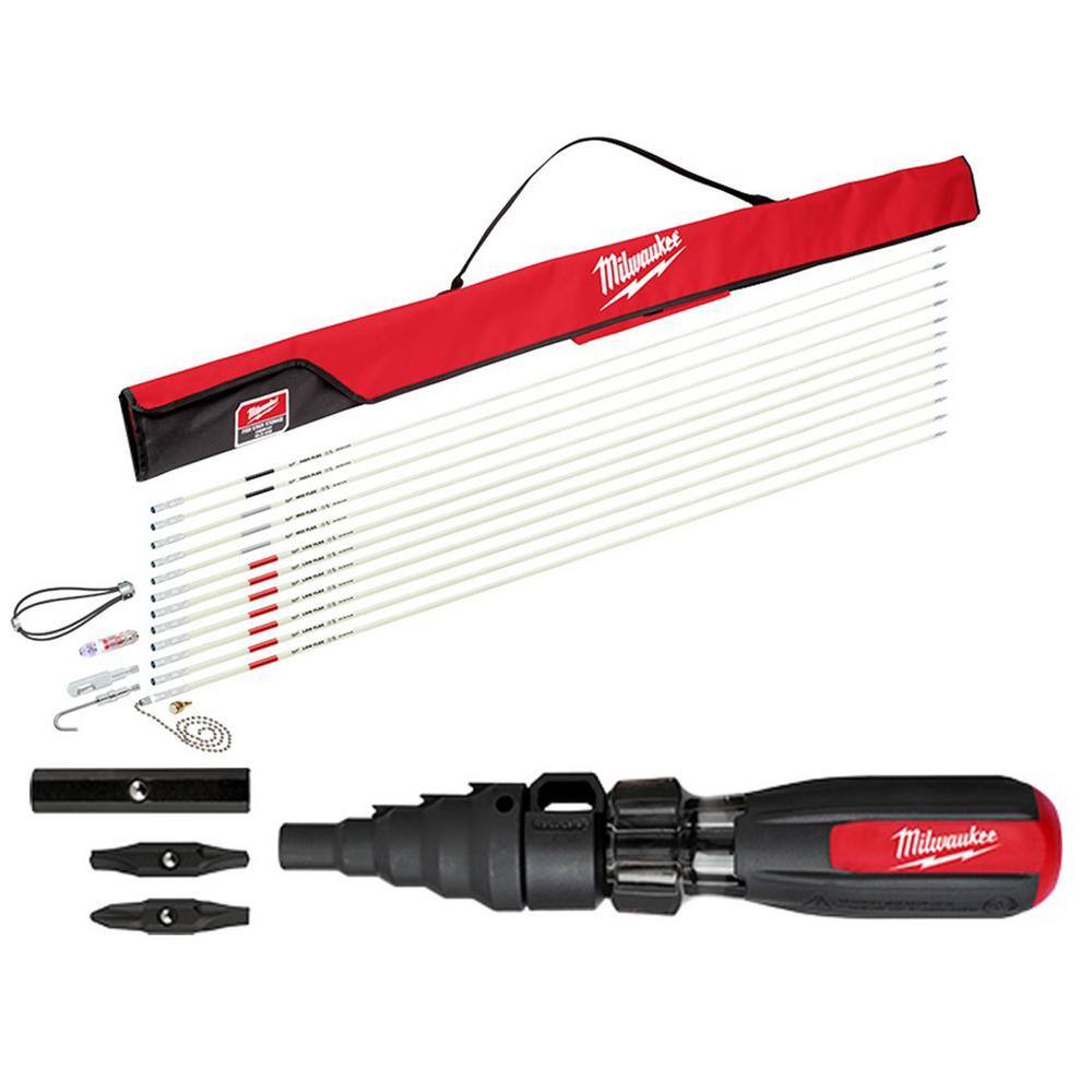 MW 60 ft. Fiberglass Fish Stick LowMidHigh Flex Combo Kit with 7-in-1 Conduit Reaming Multi-Bit Screwdriver 48-22-4156-48-22-2870