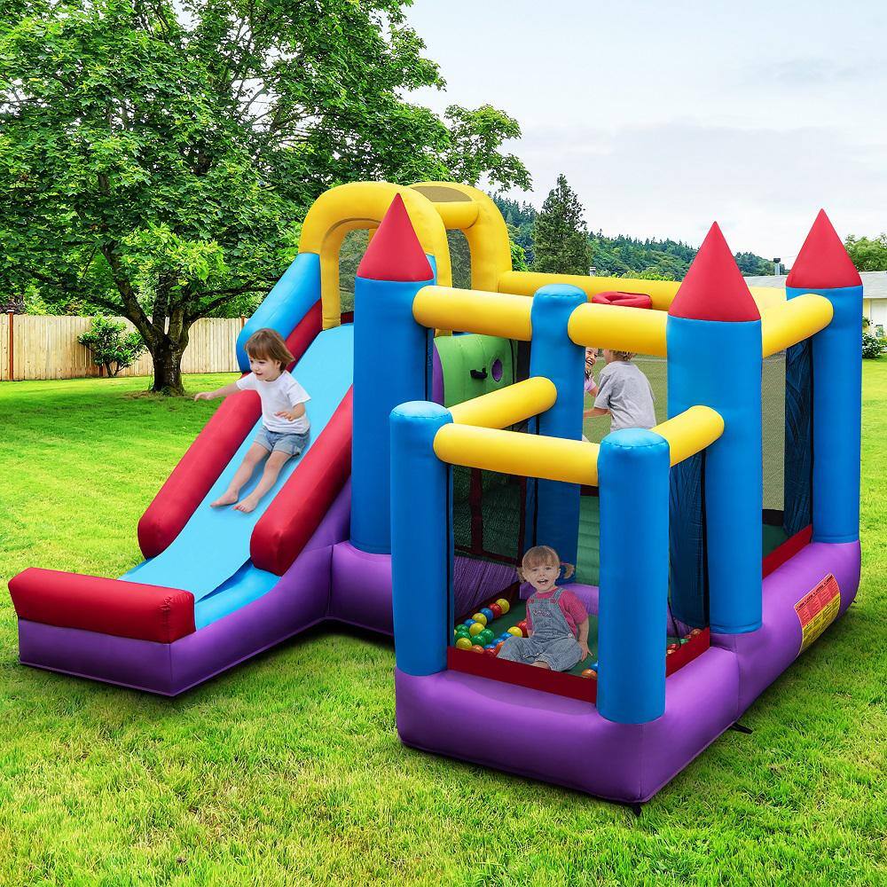 Costway 5-In-1 Inflatable Bounce House with Basketball Rim and Climbing Wall with 735-Watt Blower NP10535US