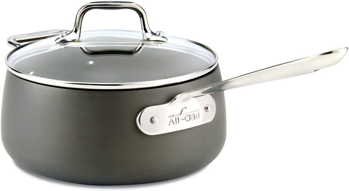 All-Clad E7852464 HA1 Hard Anodized Nonstick Dishwaher Safe PFOA Free Sauce Pan Cookware， 3.5-Quart， Black