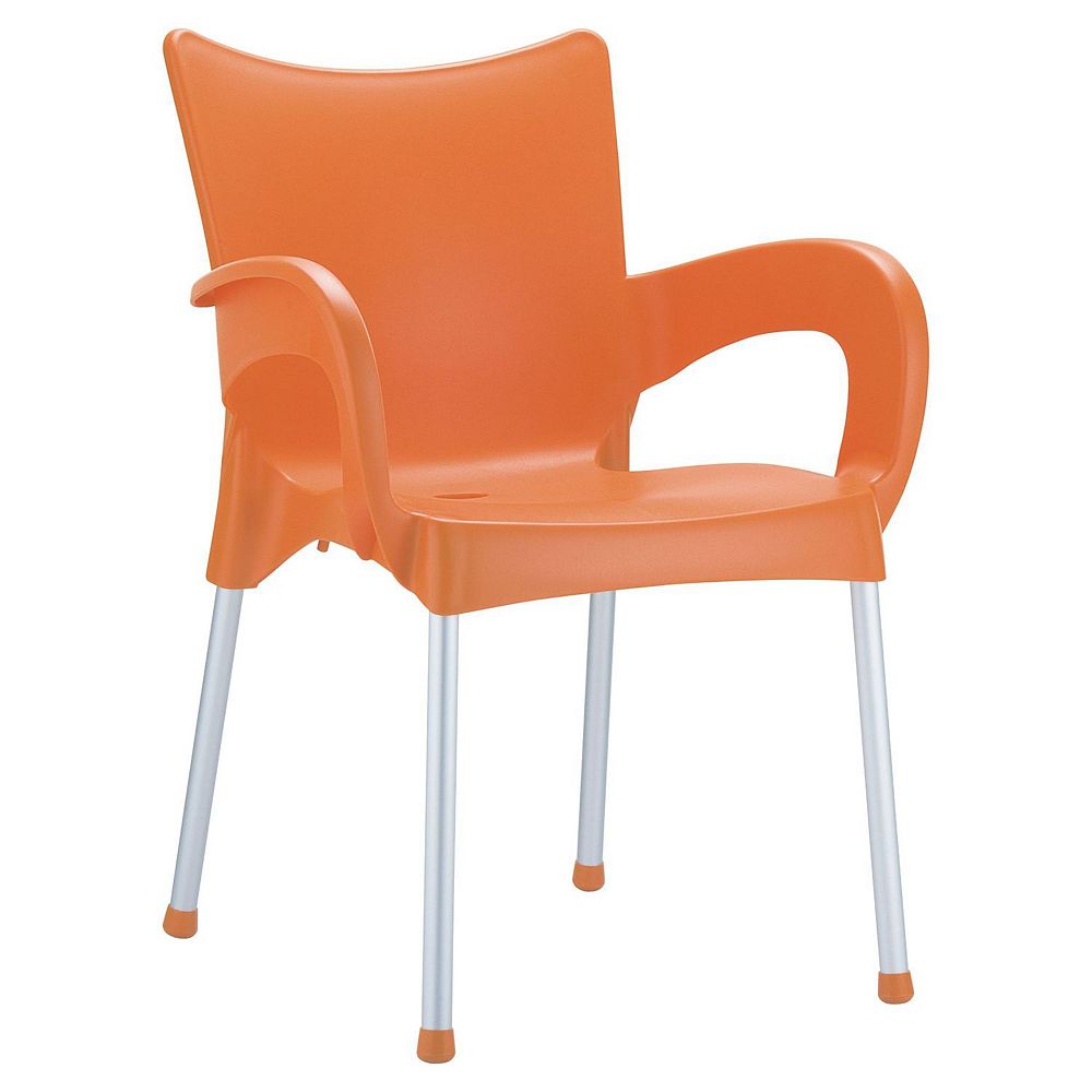 33.25 Orange and Silver Outdoor Patio Dining Arm Chair