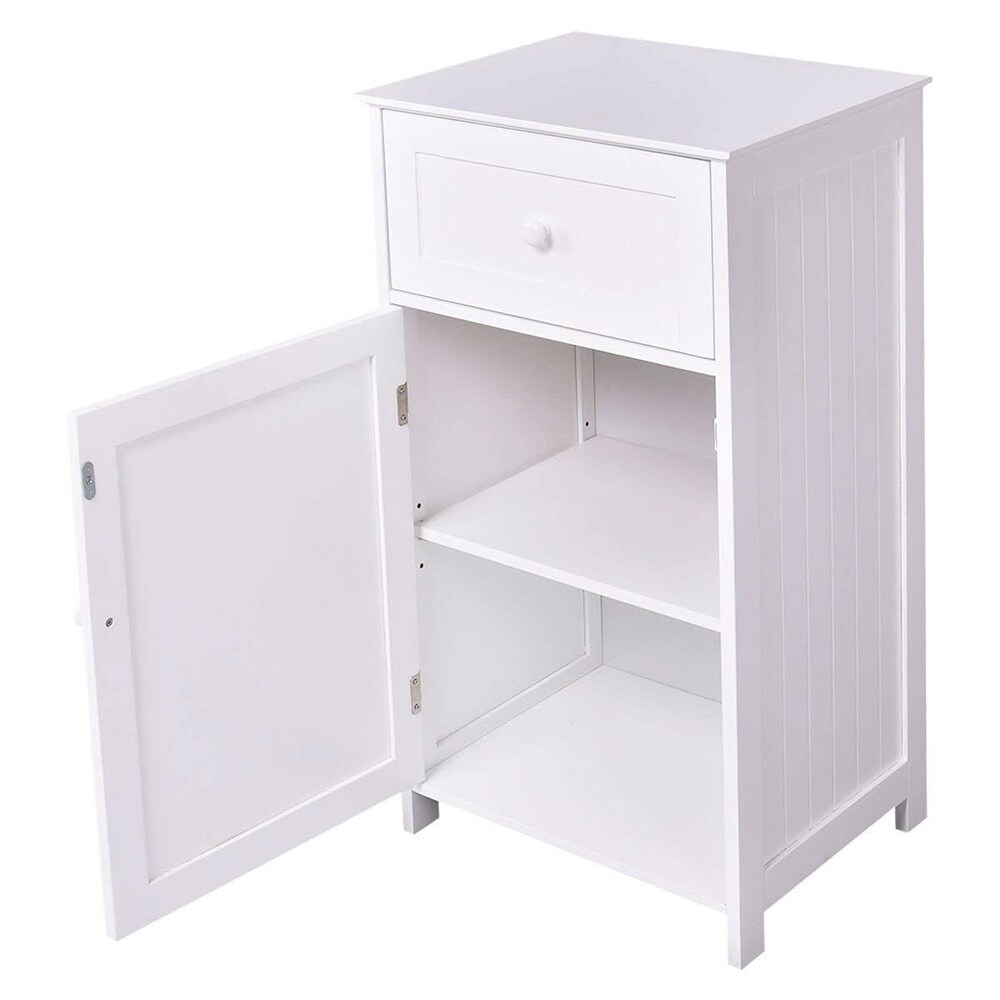 White Wood Bathroom Storage Floor Cabinet with Water Resistant Finish   17\