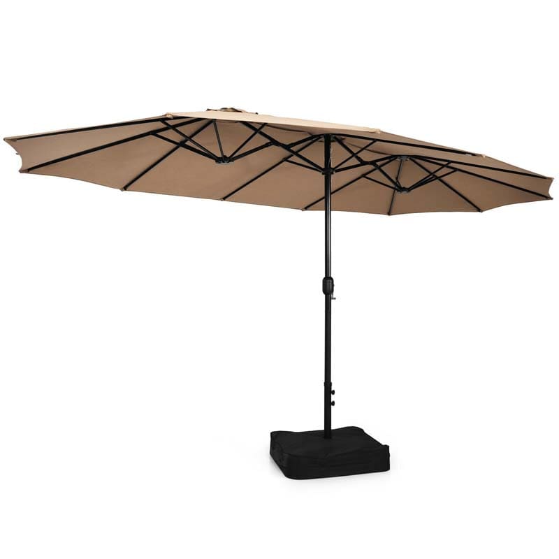 15FT Double-Sided Twin Patio Umbrella with Base & Crank System, Extra-Large Cantilever Market Umbrella