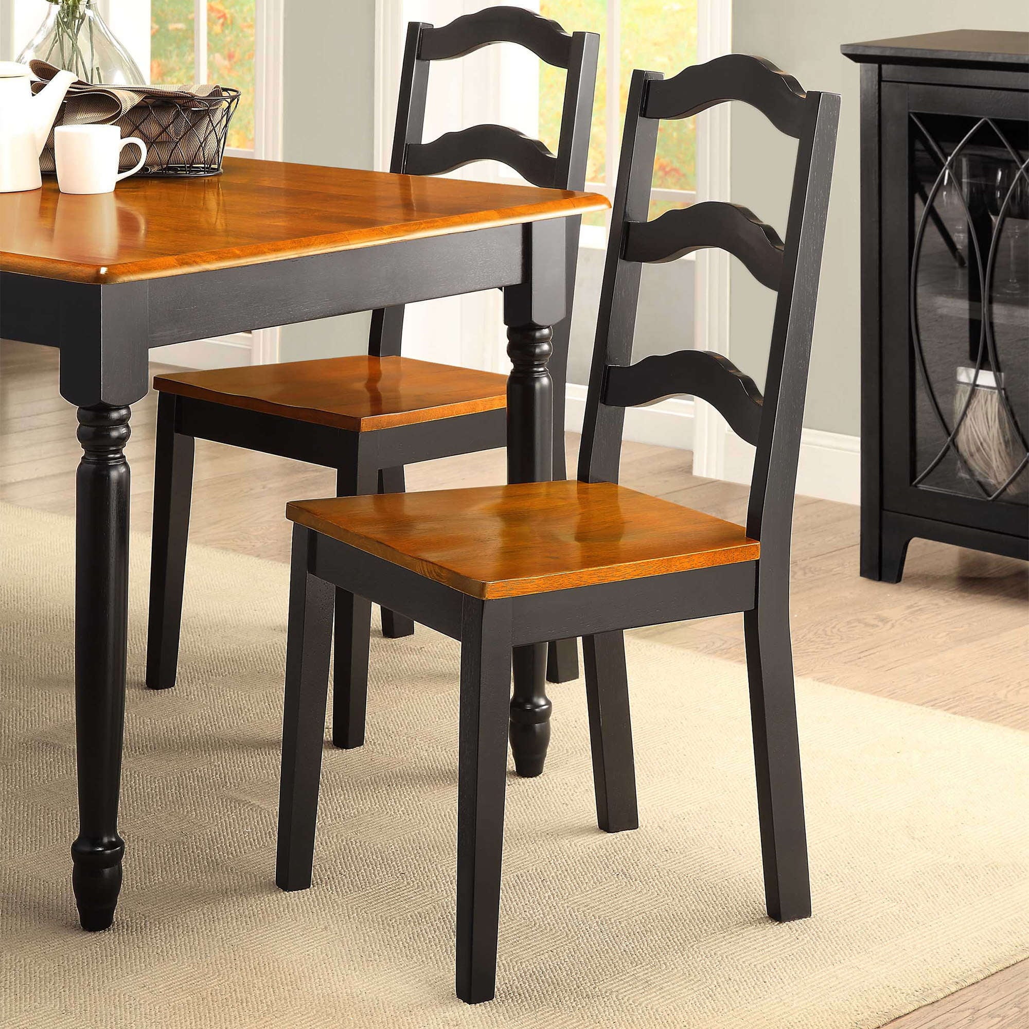 Better Homes and Gardens Autumn Lane Ladder Back Dining Chairs， Set of 2， Black and Oak