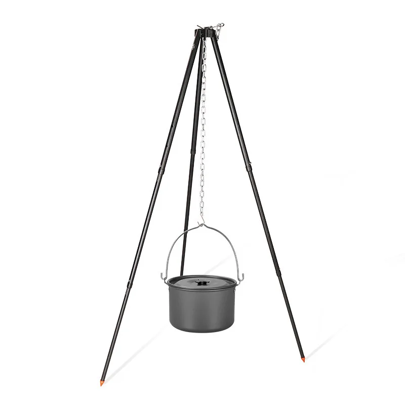 Portable Outdoor Adjustable Chain Campfire Picnic Hanging Pot Camping Tripod Rack Cooker