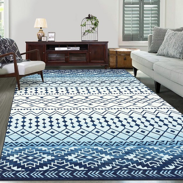 Machine Washable Moroccan Geometric Area Rug