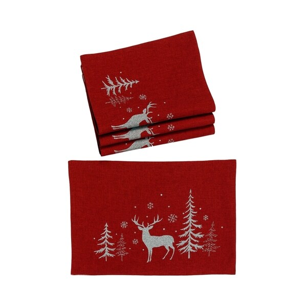 Deer In Snowing Forest Double layer 14 by 20Inch Christmas Placemats，Set of 4，DarkGray