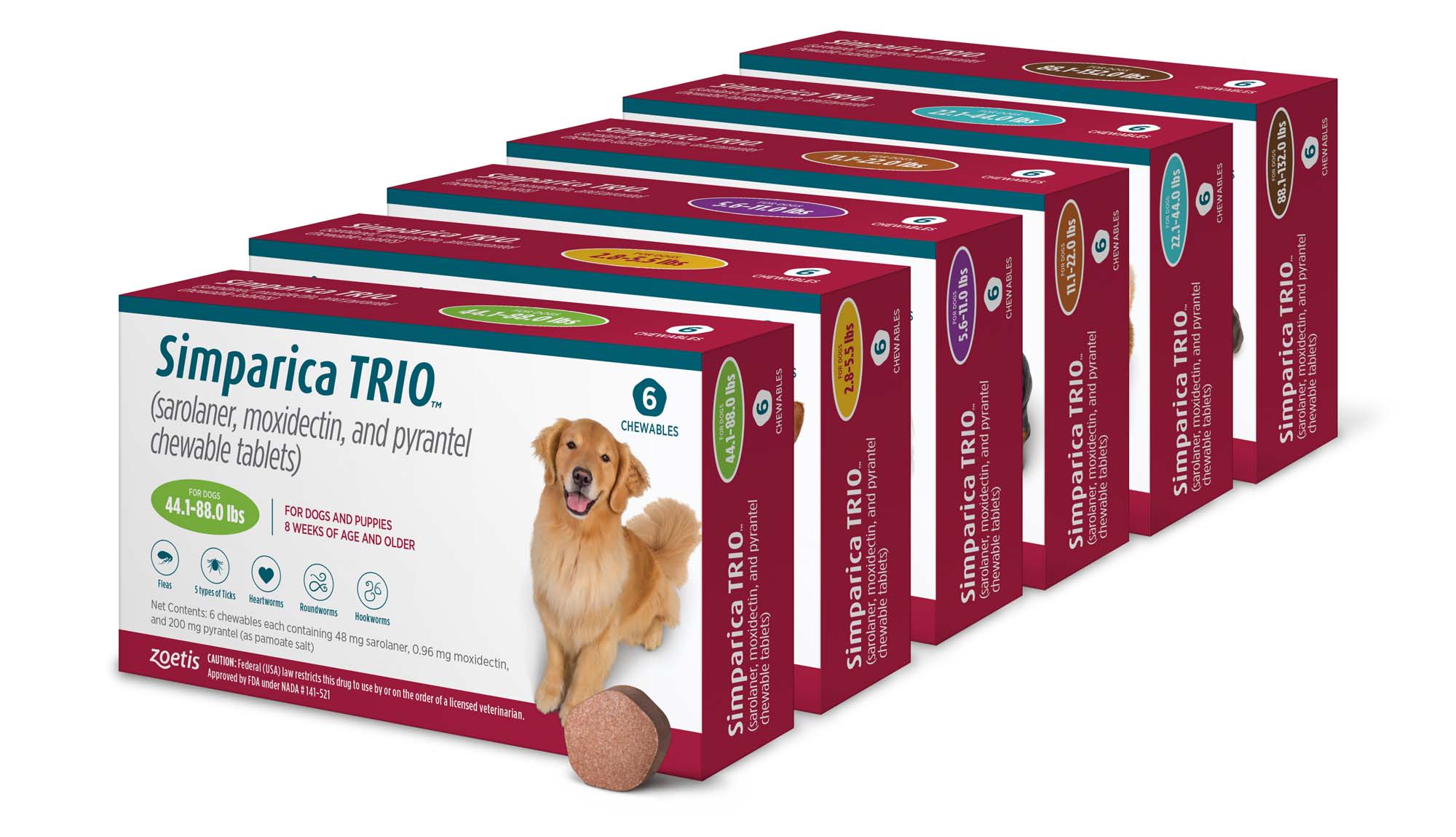 Simparica Trio 2.8-5.5 lbs. Dogs， 6 Month Supply