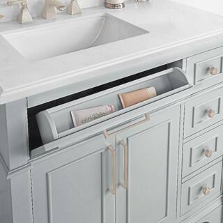 Home Decorators Collection Melpark 36 in. W x 22.1 in. D x 34.5 in. H Freestanding Bath Vanity in Dove Gray with White Cultured Marble Top Melpark 36G