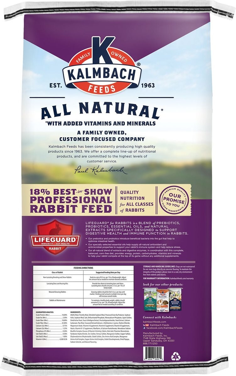 Kalmbach Feeds Best in Show 18% Professional Rabbit Feed， 50-lb bag