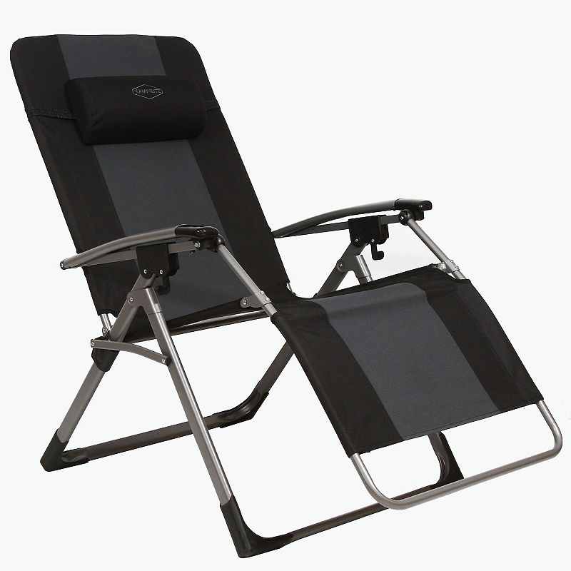 Kamp-rite Outdoor Folding Recliner Zero Gravity Chair W/head Pillow， Gray/black