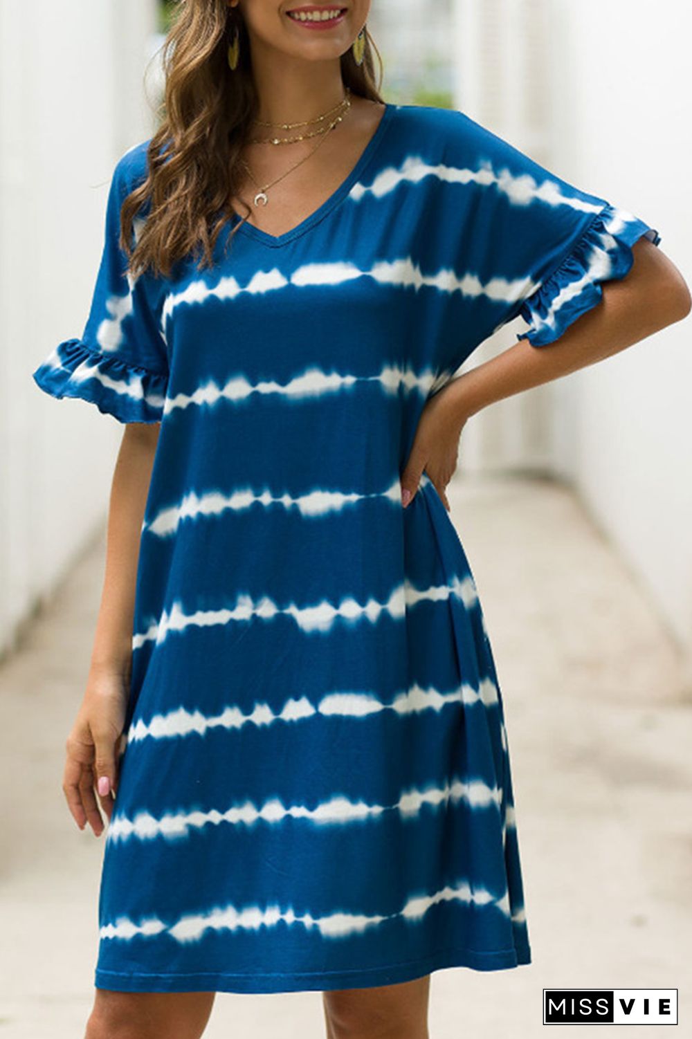 Casual Print Pocket V Neck A Line Dresses