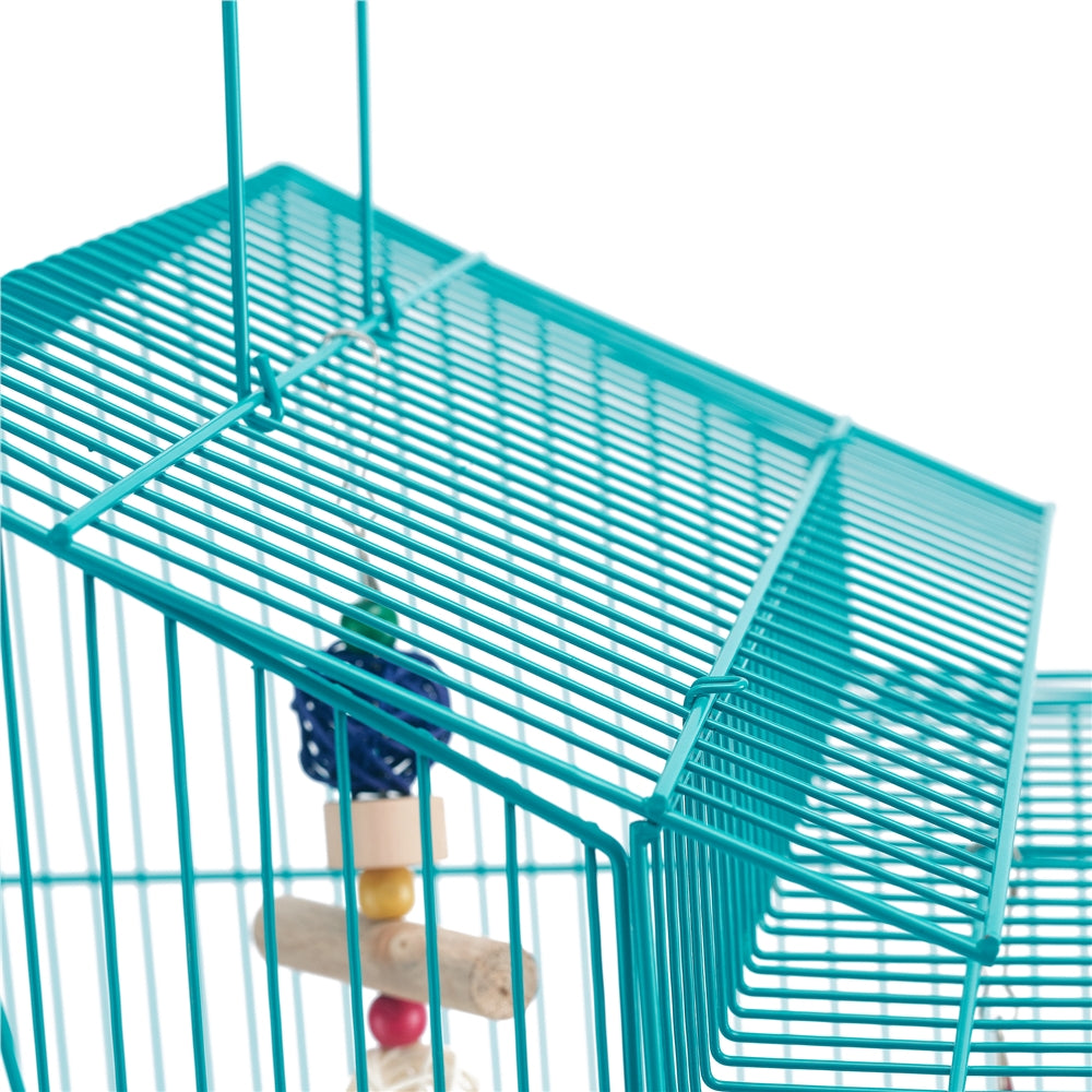 Yaheetech 39''H Metal Parrot Cage Bird cage w/Toys and Swing and Ladder， Teal Blue