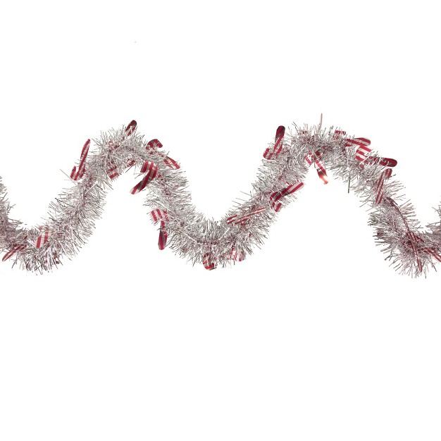 Silver Christmas Candy Cane Wrapped Tinsel Garland Unlit