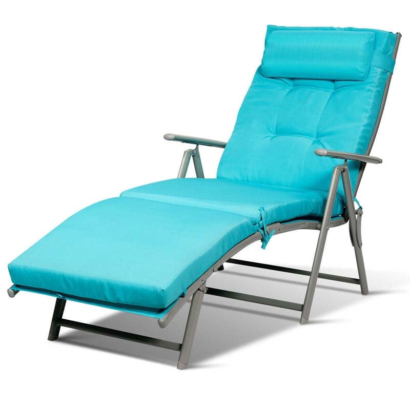 7-Position Folding Outdoor Chaise Lounge Chair, Lightweight Patio Pool Chair Sun Lounger with Cushion & Pillow