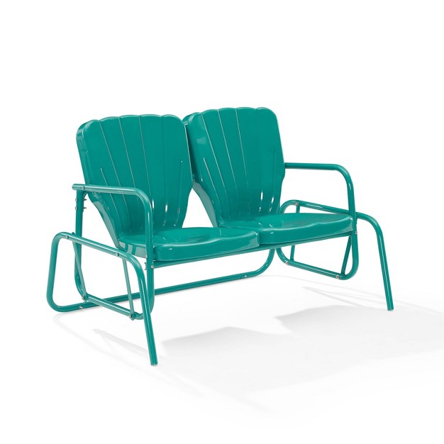 Ridgeland Outdoor Metal Loveseat Glider Turquoise Crosley