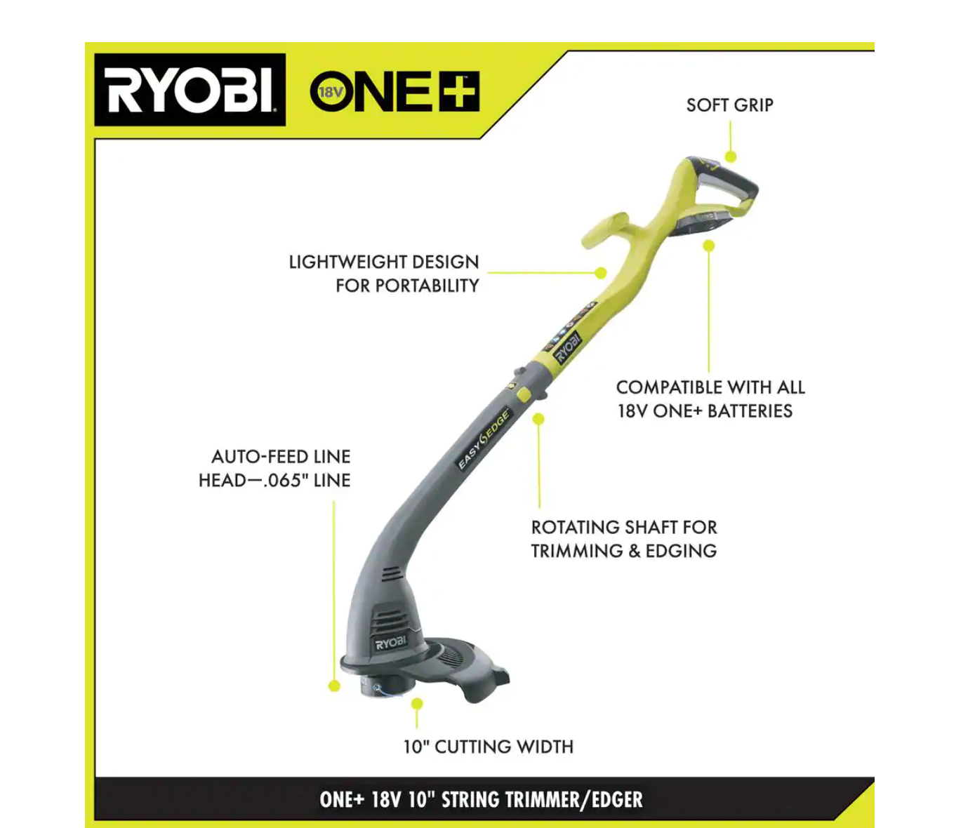 RYOBI P2036-AC ONE+ 18V Cordless String Trimmer/Edger and Blower/Sweeper with Extra 3-Pack of Spools， 2.0 Ah Battery and Charger