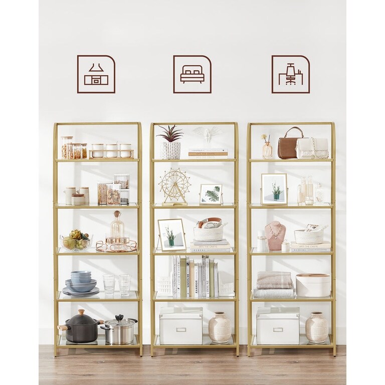 VASAGLE gold display shelf 5 tier steel glass shelves