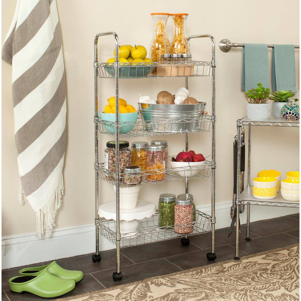 SAFAVIEH Chrome 4-Tier Carbon Steel Wire Shelving Unit (18 in. W x 37 in. H x 10 in. D) HAC1012A