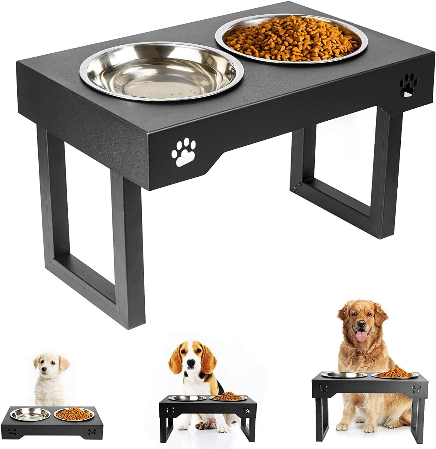 FORDOG Elevated Dog Bowls, Stainless Steel Raised Dog Bowls Adjustable to 3 Heights, 2.75", 7.5", 10.5'', for Medium & Large Sized Dogs, with 2 Stainless Steel Dog Bowls for Food & Water