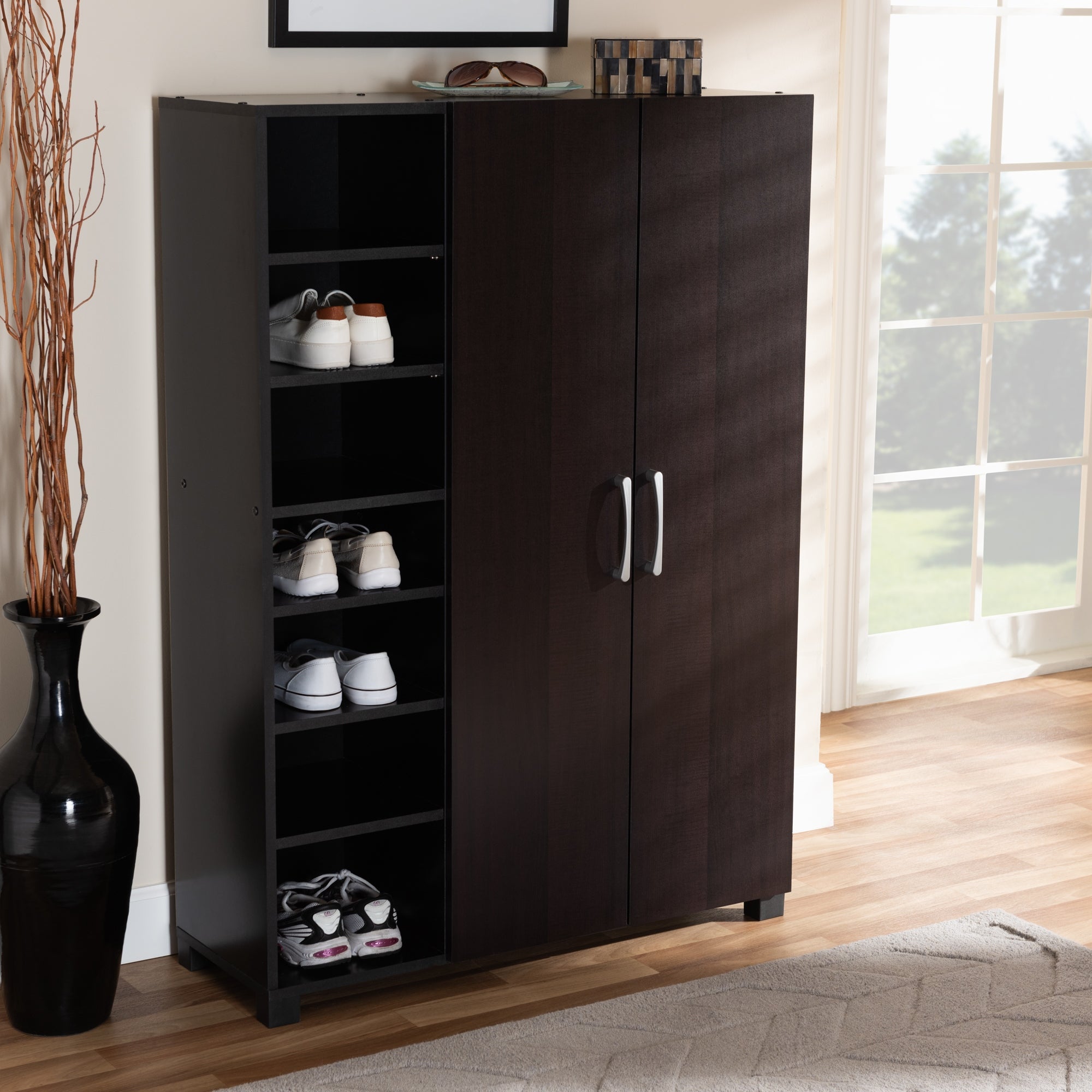 Contemporary Wenge Dark Brown Shoe Storage Cabinet - - 27147061