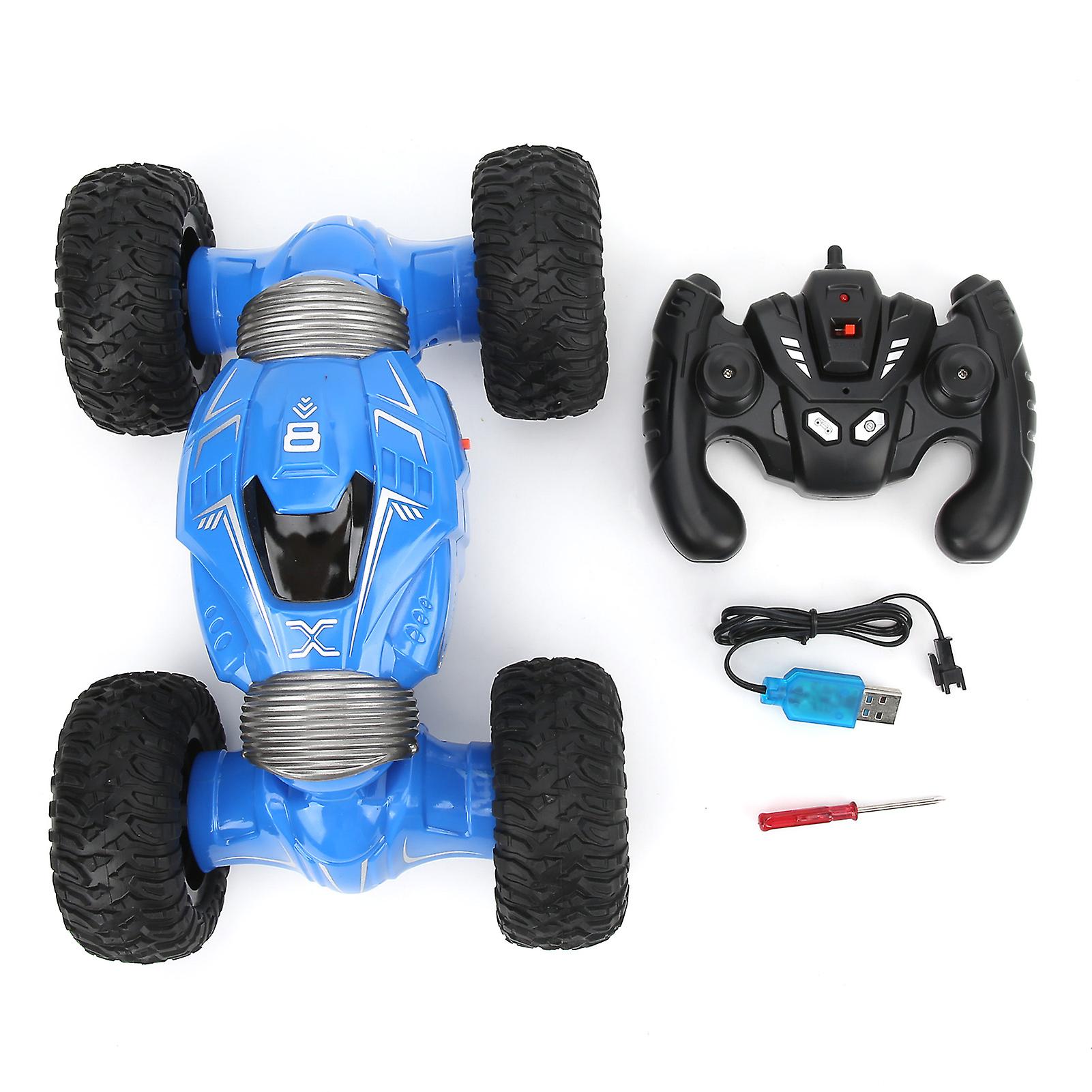 High Speed Remote Control Stunt Car Twisting Offroad Car 4wd Transform Double Sided Rotating Crawler(blue )