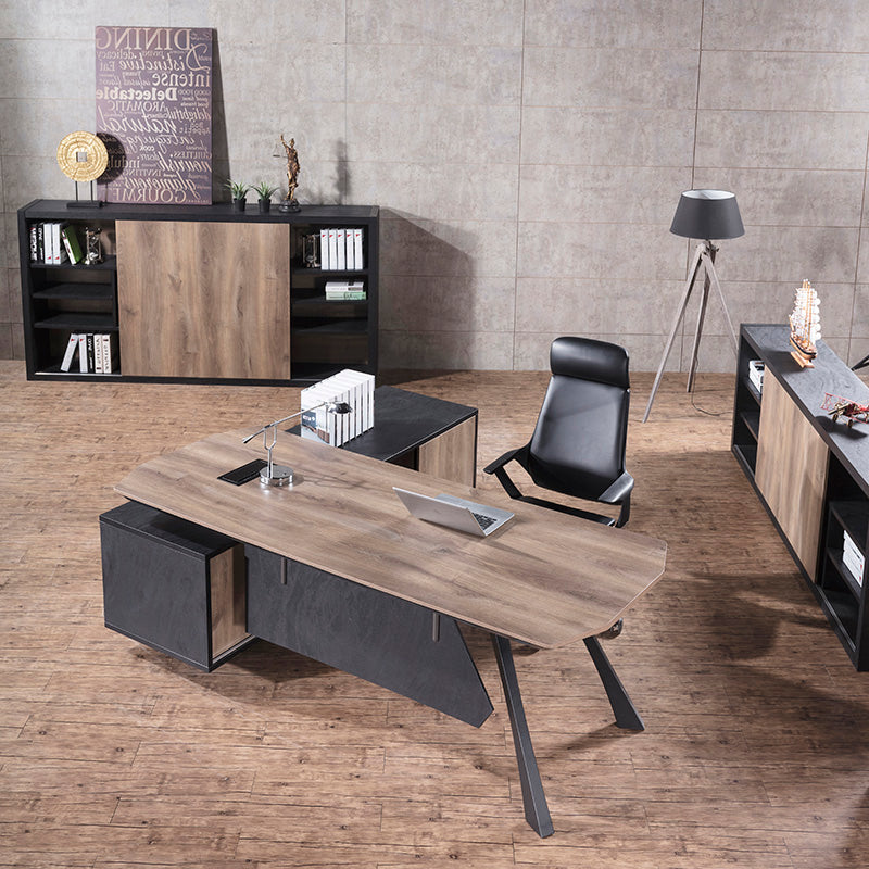 EASTON Executive Desk with Right Return 2.2-2.4m - Warm Oak & Black