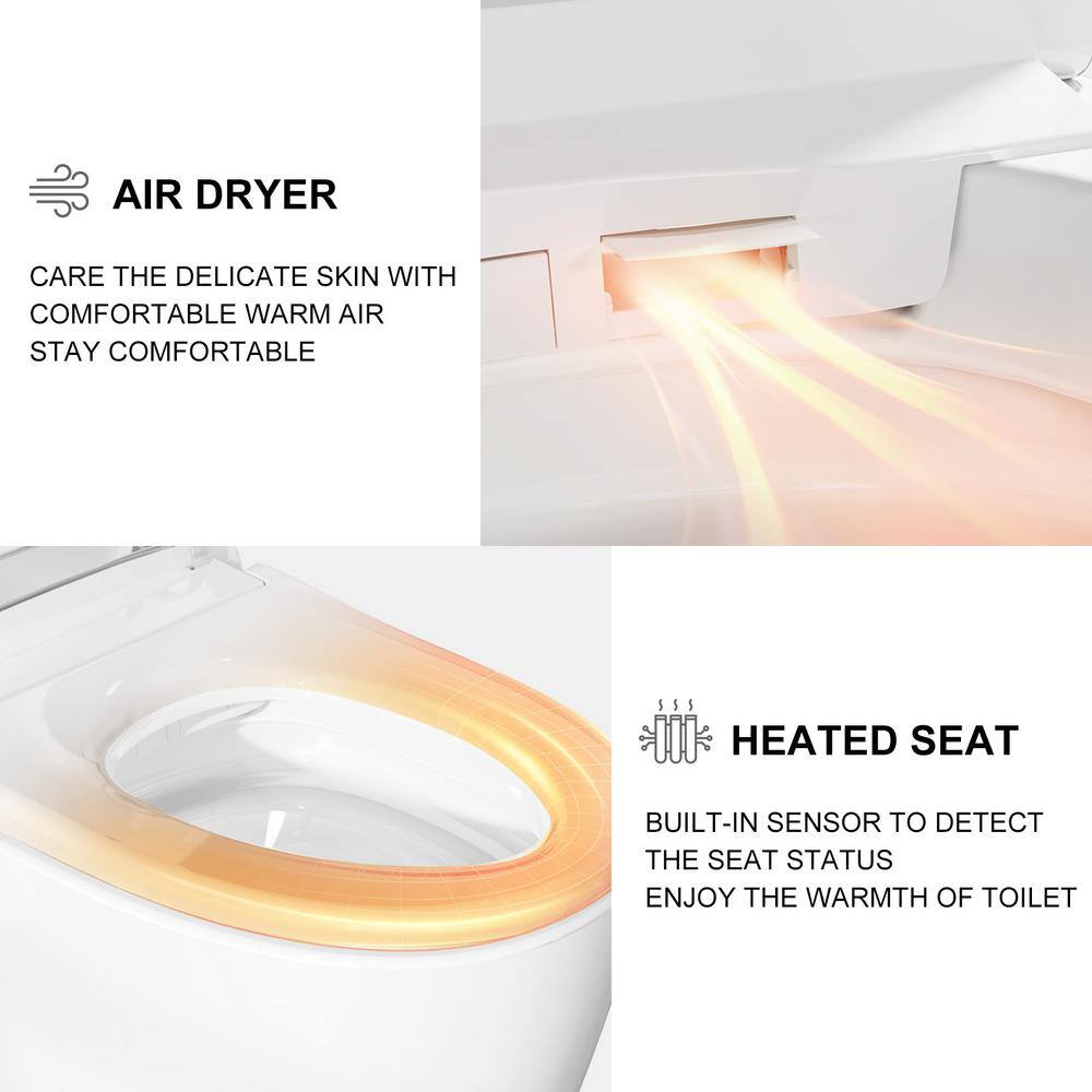 HOROW Tankless Elongated Smart Toilet Bidet in White with Auto Flush Heated Seat Warm Air Dryer Bubble Infusion Wash T03