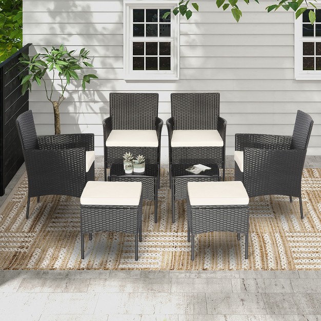 Tangkula 8pcs Outdoor Conversation Furniture Set Patio Pe Rattan Sofa Set W Tables amp Ottoman