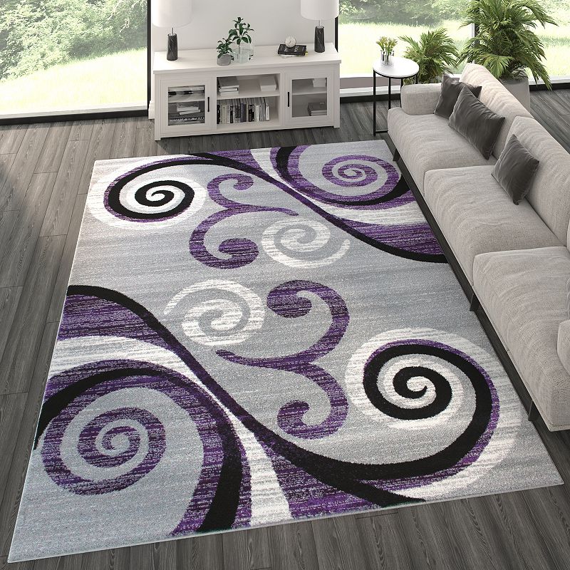 Masada Rugs Masada Rugs Stephanie Collection 8'x10' Area Rug with Modern Contemporary Design in Purple， Gray， Black and White - Design 1100