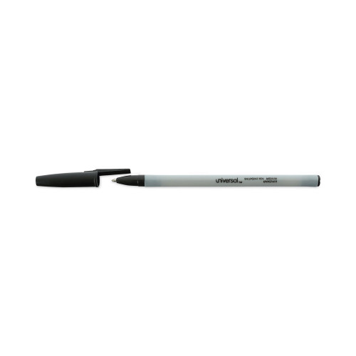 Universal Stick Ballpoint Pen， Medium 1mm， Black Ink， Gray Barrel， Dozen (27410)