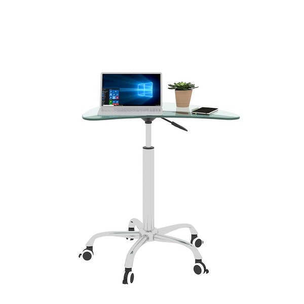 Adjustable Height Tempered Glass Table Desk Table Lockable Wheel